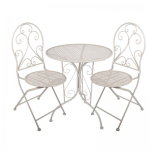 Set bistro din metal alb – masa Ø 60x70 cm si 2 scaune 39x39x94 cm