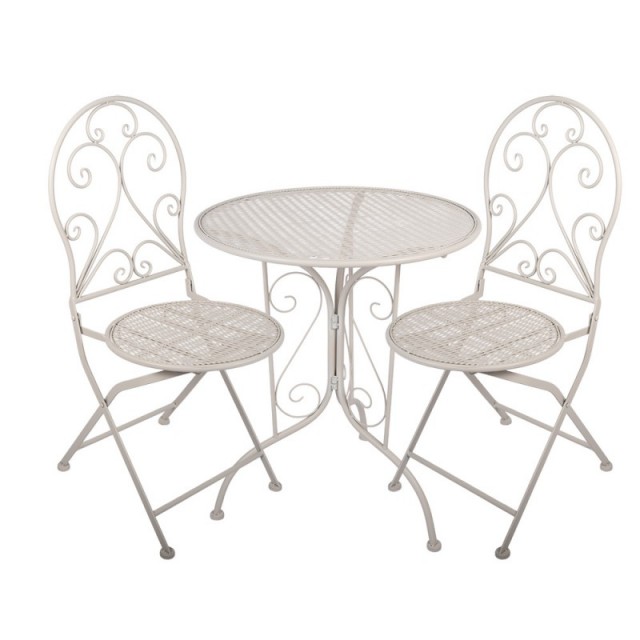 Set bistro din metal alb – masa Ø 60x70 cm si 2 scaune 39x39x94 cm Set bistro din metal alb – masa Ø 60x70 cm si 2 scaune 39x39x94 cm