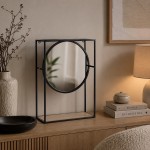 Oglinda de perete cu raft, metal si lemn, 36x15x50 cm Oglinda de perete cu raft, metal si lemn, 36x15x50 cm