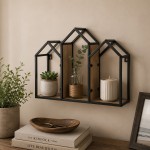Suport de perete metalic cu rafturi din lemn 46x14x36 cm Suport de perete metalic cu rafturi din lemn 46x14x36 cm