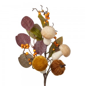 Crenguta decorativa de toamna cu ciuperci si fructe, 47 cm