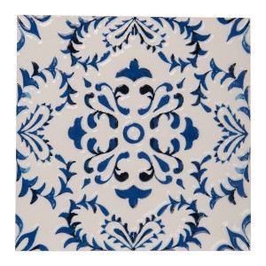 Suport ceramic pentru vase fierbinti cu design retro in alb si albastru 15x15x1 cm