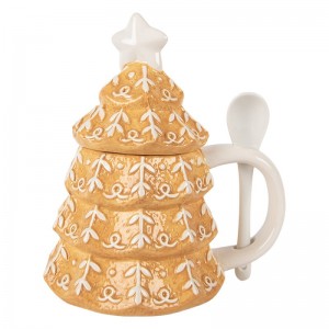 Cana cu capac si lingurita model Craciun "Gingerbread House" 350ml, Clayre & Eef 
