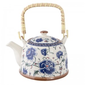 Ceainic cu infuzor 700 ml din ceramica cu model floral si toarta