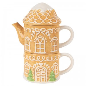 Ceainic si cana Craciun "Gingerbread House" 550 ml / 450 ml, Clayre & Eef