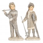 Decoratiune Craciun "Children Skiing" (2x) 8x7x15 cm, Clayre&Eef Decoratiune Craciun "Children Skiing" (2x) 8x7x15 cm, Clayre&Eef