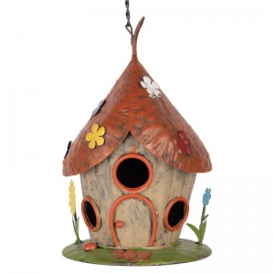 Cuib decorativ pentru pasari Ø 17x27/54 cm bej rosu din metal