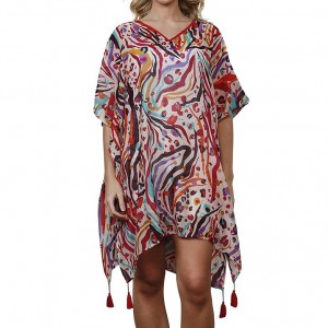 Caftan de plaja multicolor, marime universala