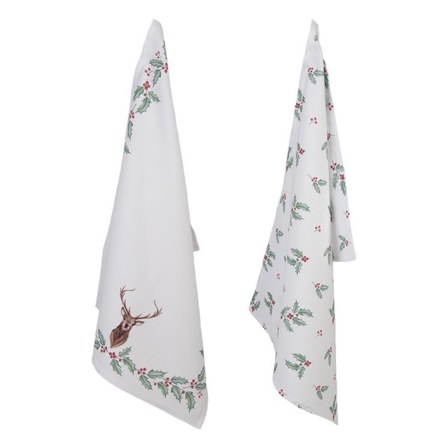 Craciun Set 2 Prosoape de bucatarie bumbac 50x70cm "Holly Christmas", Clayre & Eef Craciun Set 2 Prosoape de bucatarie bumbac 50x70cm "Holly Christmas", Clayre & Eef