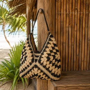 Geanta de vara bej negru Coastal Sandline 38x40 cm