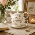 Ceainic cu ceasca si farfurie "La Petite Rose" 17x15x14 cm / 400ml, Clayre & Eef Ceainic cu ceasca si farfurie "La Petite Rose" 17x15x14 cm / 400ml, Clayre & Eef