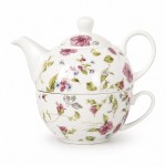 Ceainic cu ceasca si farfurie "Floral Infusion" 17x11x14 cm / 400 ml, Clayre & Eef Ceainic cu ceasca si farfurie "Floral Infusion" 17x11x14 cm / 400 ml, Clayre & Eef