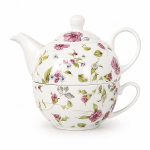 Ceainic cu ceasca si farfurie "Floral Infusion" 17x11x14 cm / 400 ml, Clayre & Eef