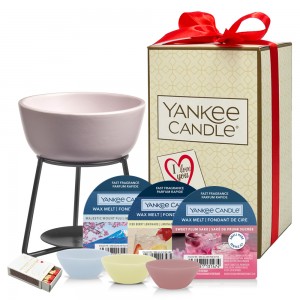 Set cadou Pebble Pink Arzator si 3 buc ceara parfumata, Yankee Candle