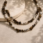 Colier dublu Charlotte cu margele decorative in nuante de maro