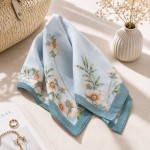 Esarfa nuante turquoise cu imprimeu floral Zoe 70x70 cm