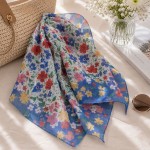 Esarfa nuante bleu cu imprimeu floral Nilla 58x58 cm
