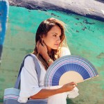 Simone et Georges Evantai pliabil din bumbac si lemn, 23x3cm, Hendaye