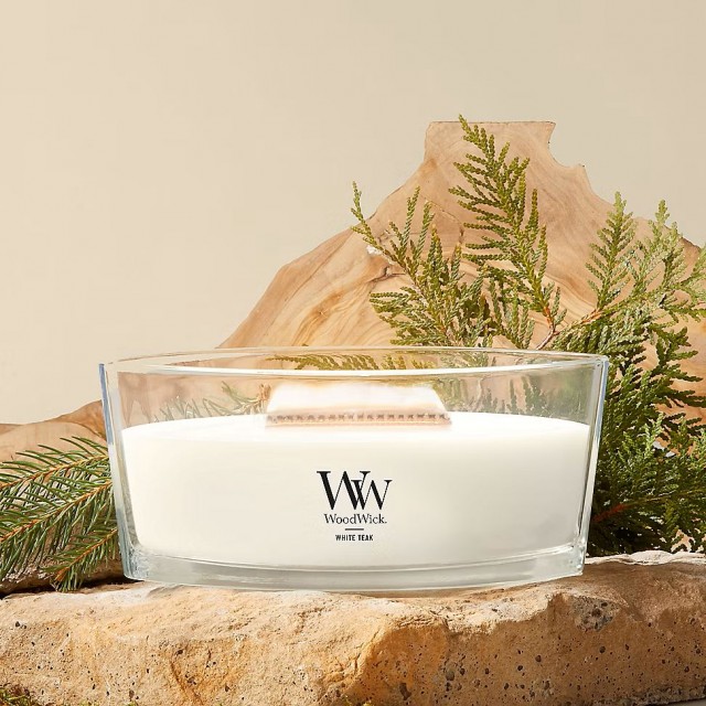 Lumanare Parfumata Ellipse White Teak, WoodWick® Lumanare Parfumata Ellipse White Teak, WoodWick®