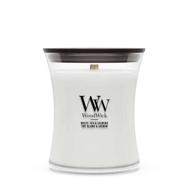 Lumanare Parfumata Borcan Mediu White Tea & Jasmine, WoodWick® Lumanare Parfumata Borcan Mediu White Tea & Jasmine, WoodWick®