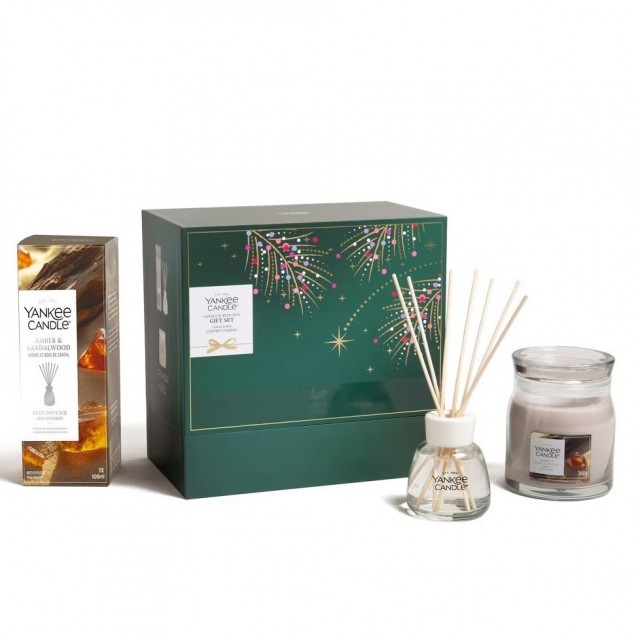 Yankee Candle Scented Moments Duo Gift Set Lumanare si Betisoare Parfumate Amber & Sandalwood Yankee Candle Scented Moments Duo Gift Set Lumanare si Betisoare Parfumate Amber & Sandalwood