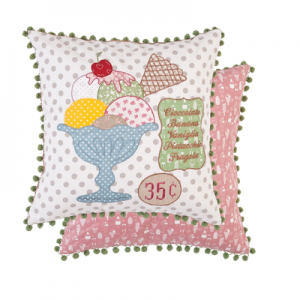 Fata de perna cu broderie "Gelati" 40x40 cm, Clayre & Eef Fata de perna cu broderie "Gelati" 40x40 cm, Clayre & Eef